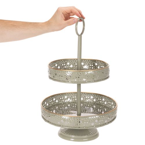 Koristeellinen kerrostettu tarjoilualusta kahvalla, tähtiaihe, kaksikerroksinen, 49 cm | Floristik24.fi