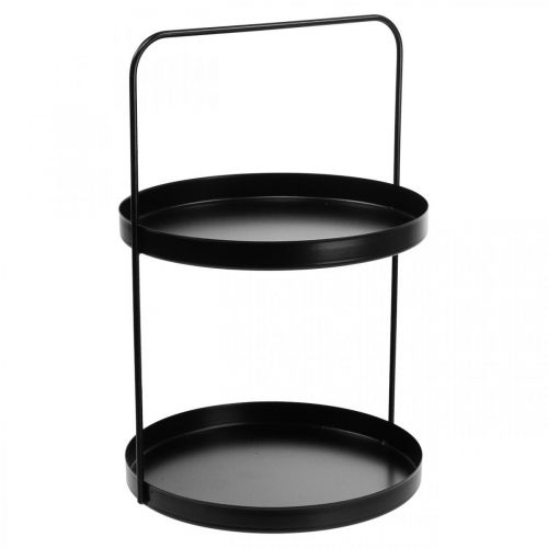 Kakkutelineen koristeellinen tarjotin pöytähylly metalli musta K30cm Ø20cm