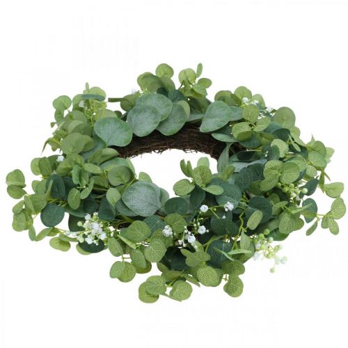 Floristik24 Deco seppele Eukalyptus vihreä valkoiset kukat keinotekoinen Ø45cm
