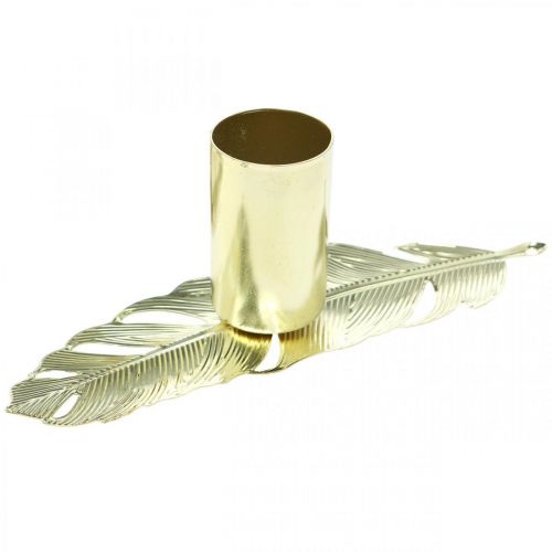 Kynttilänjalka höyhenellä, metallikoriste, kynttilänpidike, adventtikoriste Kultainen Ø2,2cm L13cm 4kpl.