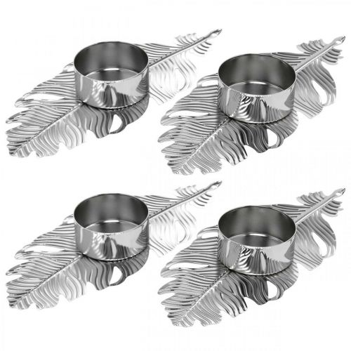 Floristik24 Tealight holder Höyhenet, Adventtikoriste, Metallinen koriste, Kynttilänpidike Hopea Ø3,8cm L16,5cm 4kpl.