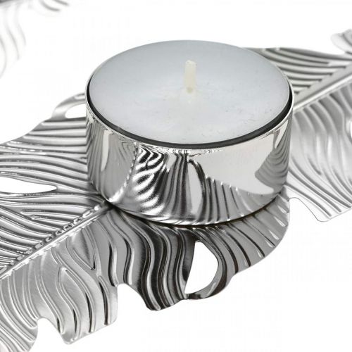 Floristik24 Tealight holder Höyhenet, Adventtikoriste, Metallinen koriste, Kynttilänpidike Hopea Ø3,8cm L16,5cm 4kpl.