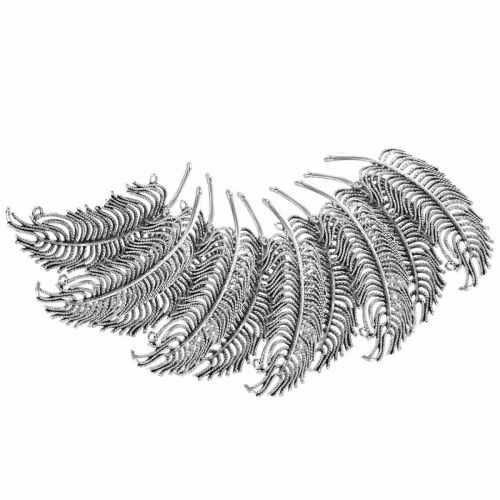Höyhenet koristeluun, hajakoristeluun, metallisulat, korujen askarteluun hopea L8cm 10kpl.