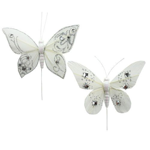 Floristik24 Sulka perhonen tekojalokivillä, kimalteleva valkoinen 10.5cm 4kpl