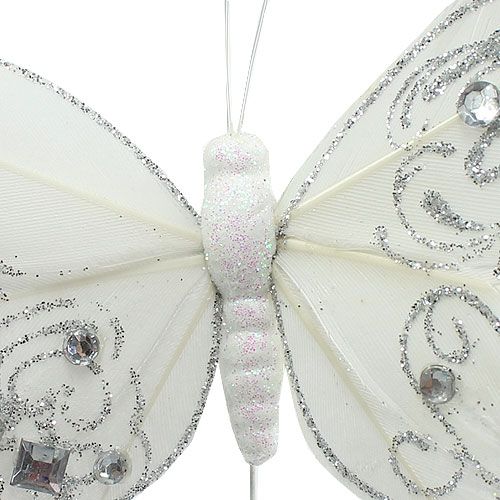 Floristik24 Sulka perhonen tekojalokivillä, kimalteleva valkoinen 10.5cm 4kpl