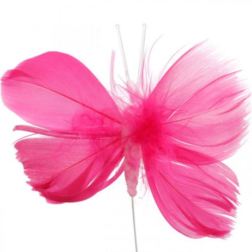 Floristik24 Höyhenperhoset pinkki/pinkki/punainen, deco-perhoset langalla 6kpl