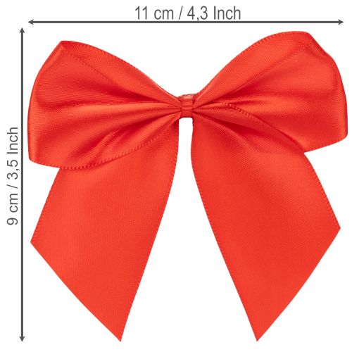 Koristeellinen punainen rusetti, valmiiksi sidottu askartelua ja pakkausta varten, 11 cm, 25 kpl | Floristik24.fi
