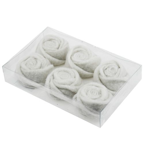 Floristik24 Huopa ruusu valkoinen Ø8cm K4cm 6kpl