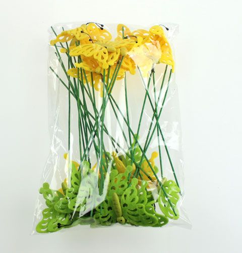 Floristik24 Huopa perhonen kepissä 7cm vihreä / keltainen 24kpl