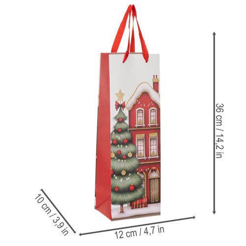 Lahjapussi pullo Joulutalo ja joulukuusi 36cm 2kpl | Floristik24.fi