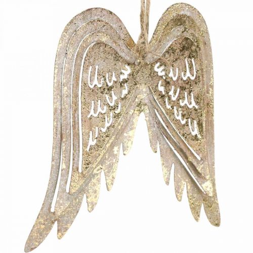 Floristik24 Enkelin siivet, metallinen koriste ripustettavaksi, joulukuusen koriste Kultainen, antiikkinen ilme H11,5cm W11cm 3kpl.