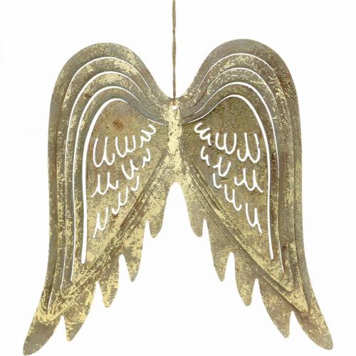Joulukoriste enkelin siivet, metallikoriste, siivet ripustettavaksi Kultainen, antiikkinen ilme H29.5cm W28.5cm