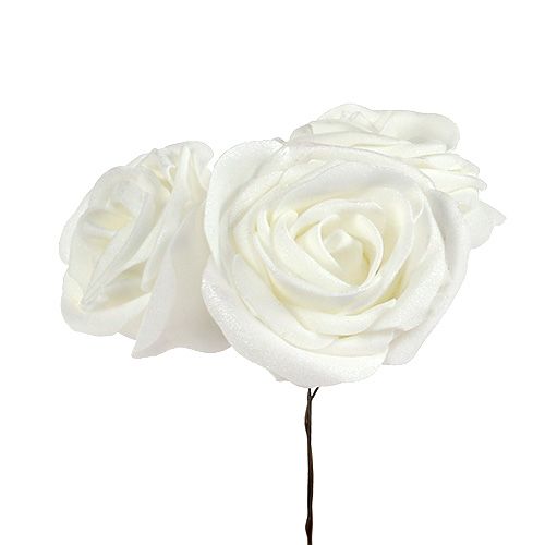 Floristik24 Vaahtomuovi ruusu valkoinen helmiäisellä Ø7,5cm 12p