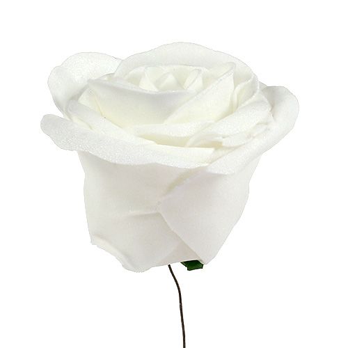 kohteita Vaahtomuovi ruusu valkoinen helmiäisellä Ø7,5cm 12p