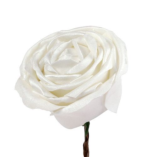 Floristik24 Vaahtomuovi ruusu valkoinen helmiäisellä Ø10cm 6kpl