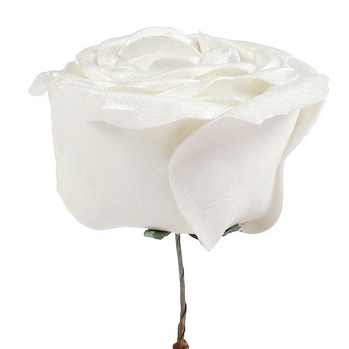 kohteita Vaahtomuovi ruusu valkoinen helmiäisellä Ø10cm 6kpl