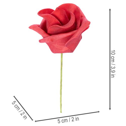 Keinotekoinen punainen ruusukukka varrella, 5 cm, 100 kpl | Floristik24.fi