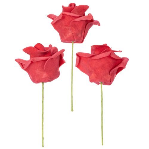 Keinotekoinen punainen ruusukukka varrella, 5 cm, 100 kpl | Floristik24.fi