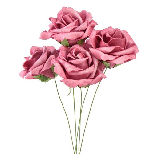 Vaahto ruusu lanka mini ruusuja vanha pinkki Ø5cm 27kpl