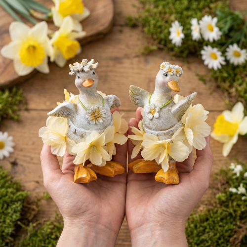 kohteita Koristeellinen ankkahahmo kukkamekossa, kevät, yksityiskohtainen kesäkoriste, 11 cm, 2 kpl