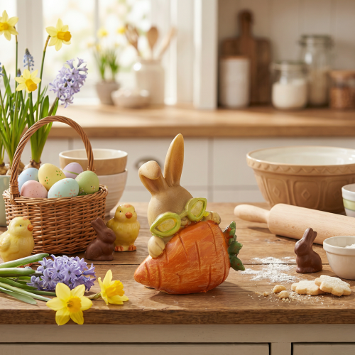 kohteita Koristeellinen kani porkkanalla, pääsiäispupun koristehahmot, 6 cm, 3 kpl