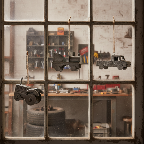 kohteita Vintage-koristeet ripustettaville metallisille autoille, eri kokoja, 9-10 cm, 4 kpl