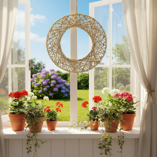 kohteita Koristeelliset juuttirenkaat, luonnollinen tyyli, riippuva koriste, boheemi tyyli, Ø38cm, 2 kpl, metallirenkaat, seinäkoriste, ikkunakoriste