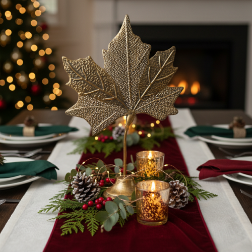 kohteita Pöytäkoristelu syksyinen vaahteranlehti koriste kultaa antiikki 58cm × 39cm