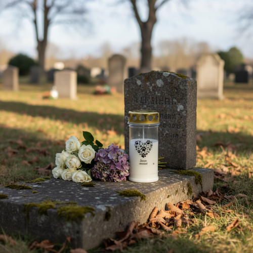 kohteita Hautakynttilän koiran sydän tassuista valkokultaa Ø7cm K16,5cm