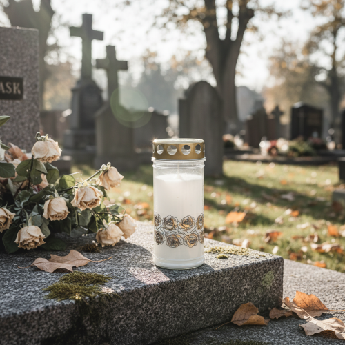 kohteita Hautakynttilöitä valkoisia ruusuja suruvalo muistovalo Ø7cm K18cm 90h 2kpl