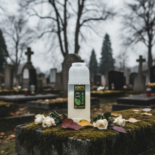 kohteita Hautakynttilä, valkoinen, kasviöljy ICP, paloaika 4 päivää, korkeus 20 cm