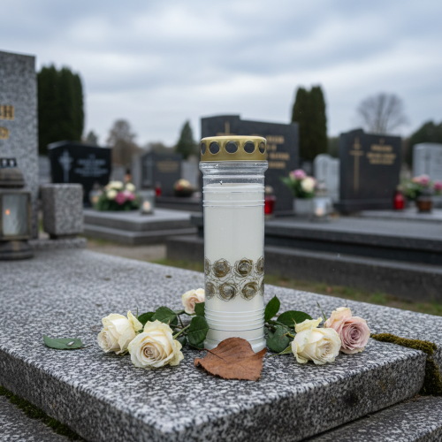 kohteita Hautakynttilä valkoiset ruusut kultainen suruvalo Ø7cm 23,5cm 100h 2kpl