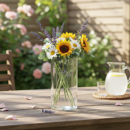 kohteita Korkea lasimaljakko, yksinkertainen lasisylinteri kukkamaljakoksi tai koristelasiksi, 20 cm