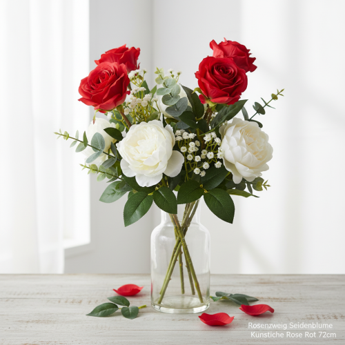 kohteita Ruusunoksa silkkikukka keinotekoinen ruusu punainen 72cm