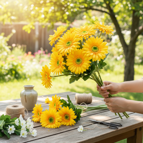 Tekokukat Gerbera Sun Yellow Garden Flower 47cm | Floristik24.fi