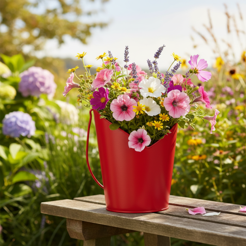 kohteita Metallinen sydänkoristeinen ruukku kahvalla Punainen Ø12cm K15/9cm