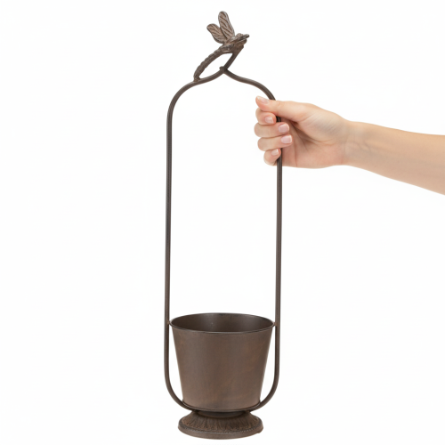 kohteita Vintage-istutuslaatikko säleiköllä, sudenkorentokuvio, metalli, Ø16/K62cm