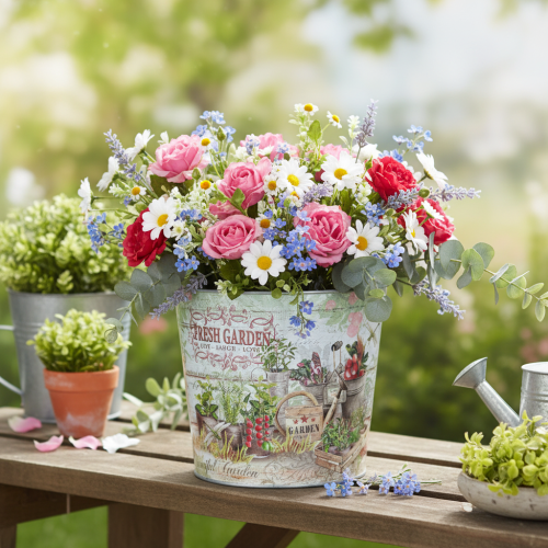 kohteita Pienet metalliset kukkaruukut, värilliset, Fresh Garden, 16 cm korkea, 2 kpl