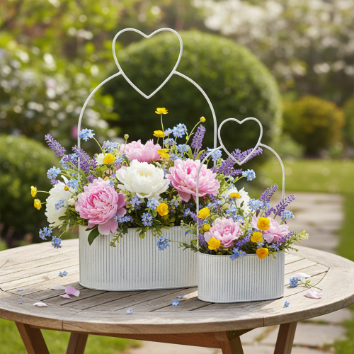 kohteita Koristeellinen soikea metallikulho sydämellä, valkoinen, 20/16 cm, 2 kpl setti