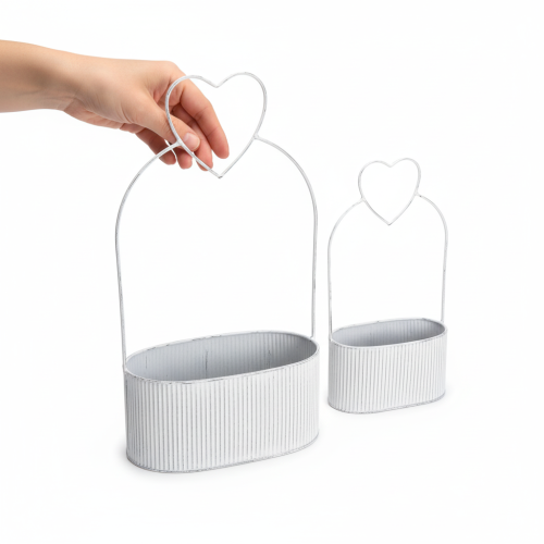 kohteita Koristeellinen soikea metallikulho sydämellä, valkoinen, 20/16 cm, 2 kpl setti