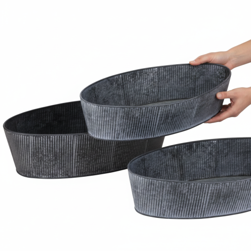 kohteita Soikea metallikulho, mustaharmaa, vintage-tyyli, 32,5/37 cm, 2 kpl.