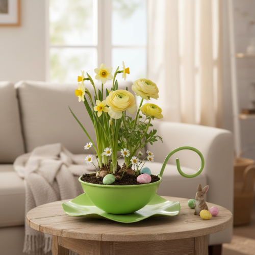 kohteita Metallinen koristekuppi lautasella, vaaleanvihreä, korkeus 8 cm, halkaisija 11,5 cm, 2 kpl