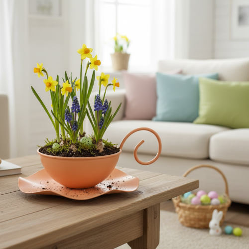 kohteita Metallinen koristekuppi, oranssi, Ø11,5cm, K6cm, lautasella, 2 kpl