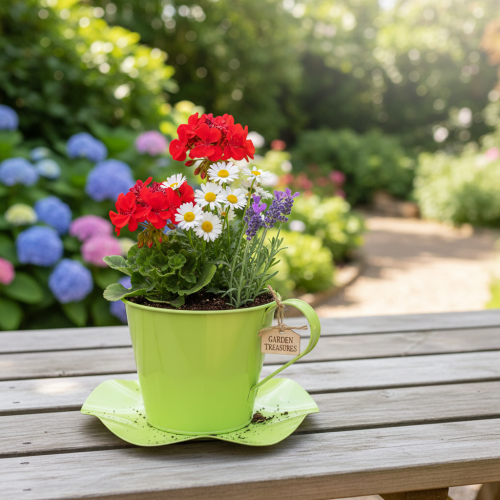 kohteita Koristeellinen teekuppi metallinen lautasella vaaleanvihreä Ø12 K10cm 8 kpl