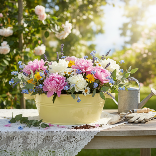 kohteita Koristeellinen metallinen kulho, vihreänkeltainen, kukkakulho kahvalla, Ø33,5cm