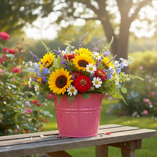 kohteita Koristeellinen ruukku, vaaleanpunainen metallinen kukkaruukku kahvoilla, 31x26x21.5cm