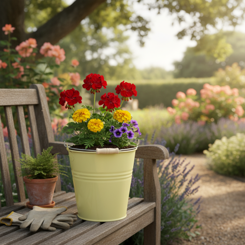 kohteita Metallinen ämpäri/kukkaruukku vihertävänkeltainen, 26x22,5x23cm, 6l