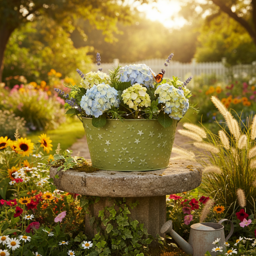 kohteita Metallinen kulho tähdillä ja kahvoilla, vihreä, Ø20cm, K11.5cm