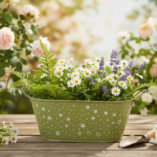 kohteita Soikea metallikulho tähdillä ja kahvoilla, vihreä, 31 × 16 cm, korkeus 12,5 cm