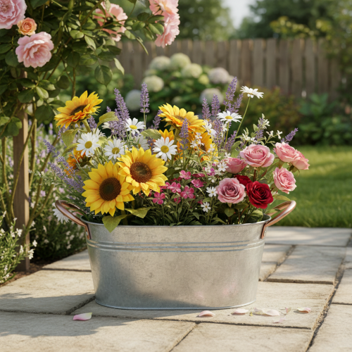 kohteita Kukkakulho kahvoilla, koristekulho, metallia, 17,5 × 12 × 9 cm